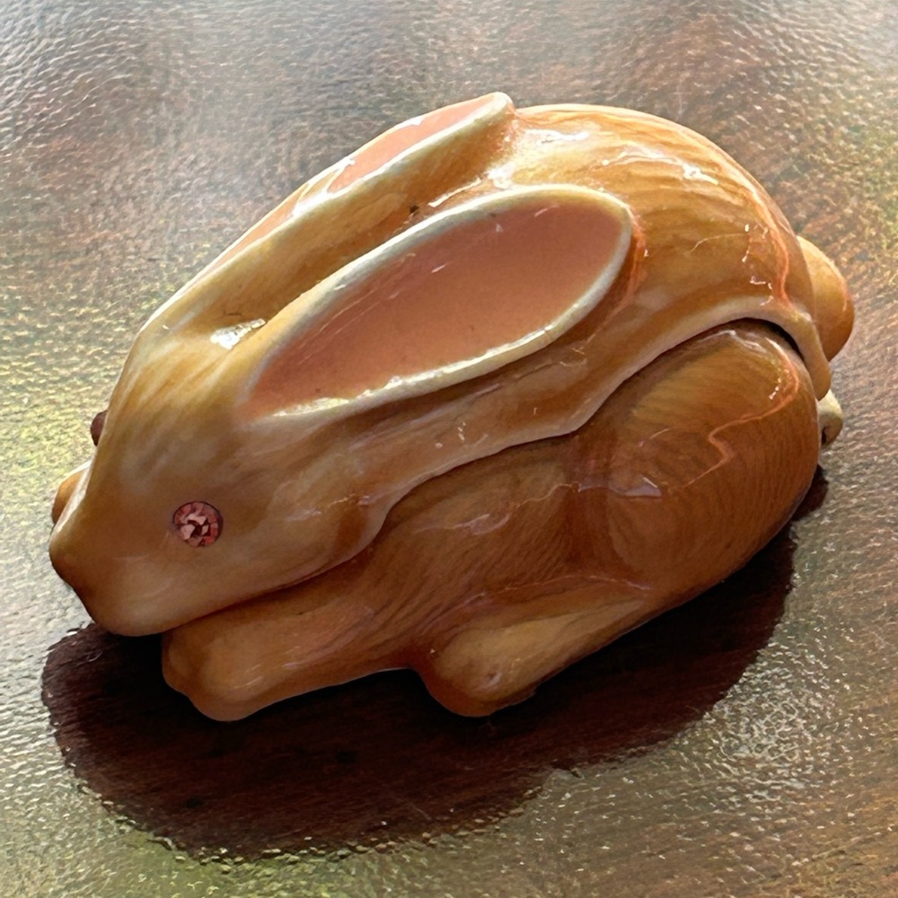Monet Tiny Bunny Pink Ears Eyes Trinket Box